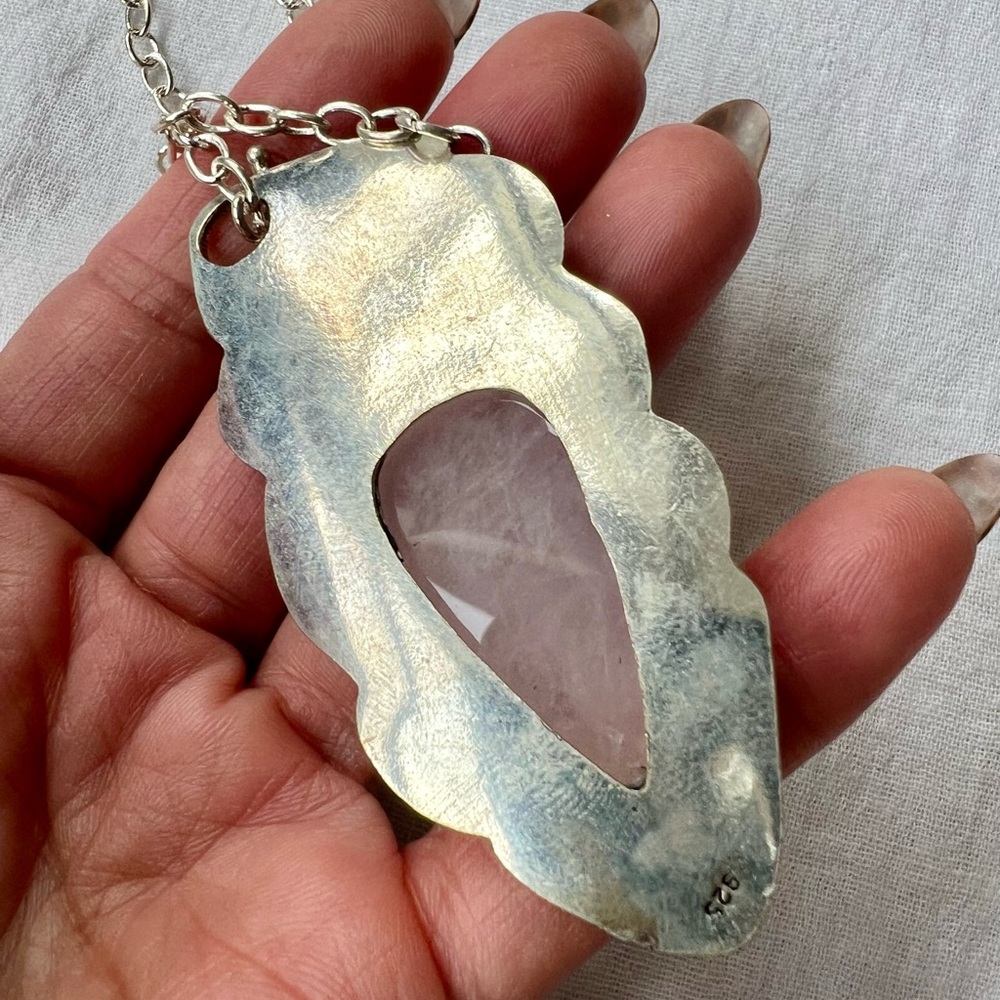 925 Rose Quartz + Larimar Statement Toggle Necklace - Picture 5 of 7